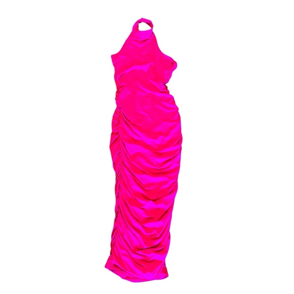 Revolve / Superdown - Mallory Hot Pink High Neck Bodycon Midi Dress - Size Small - Picture 5 of 7
